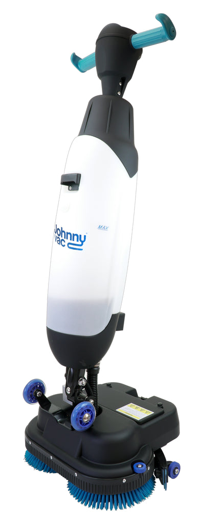 Autorécureuse Johnny Vac JVC43B compacte, idéale pour les petits espaces, avec une batterie lithium 36V et une largeur de nettoyage de 17 pouces.