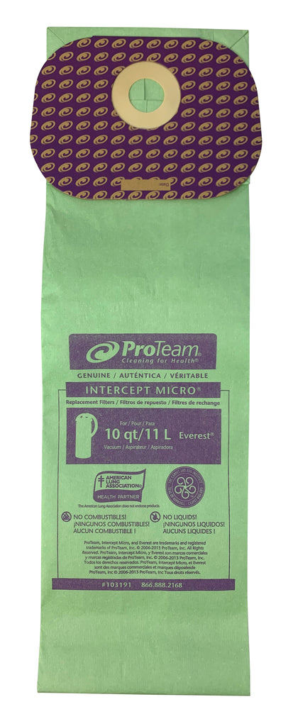 Sacs en papier pour aspirateur Proteam 11 L (10 pintes) Everest - paquet de 10 sacs - # 103191