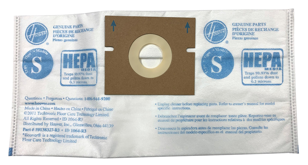 Sac microfiltre HEPA pour aspirateur Hoover type S - paquet de 2 sacs - 59138327