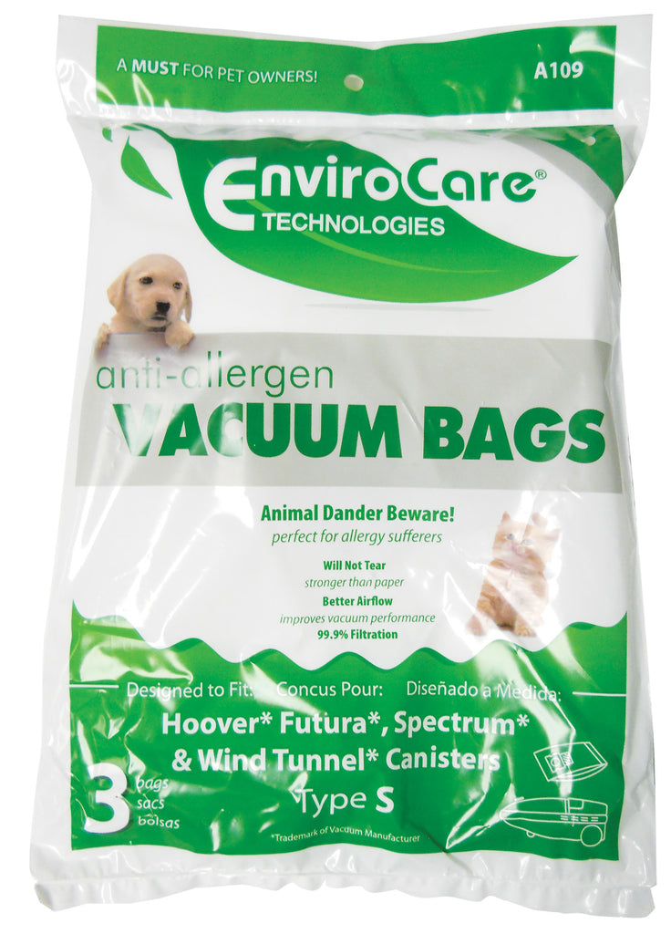 Sac microfiltre HEPA pour aspirateur chariot Hoover, Futura, Spectrum et Wind Tunnel - paquet de 3 sacs - Envirocare A109