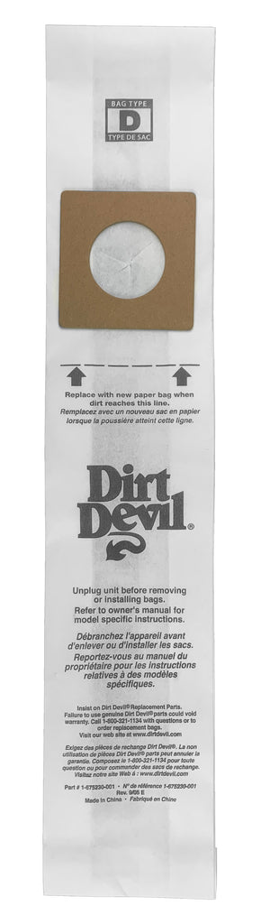 Sac de remplacement original pour aspirateur vertical Dirt Devil - type de sac D - paquet de 10 sacs - Royal 3670148001