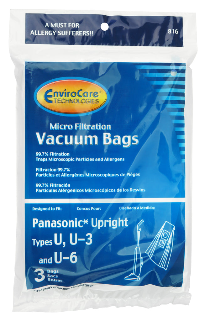 Sac microfiltre pour aspirateur Panasonic type U, U-3 et U-6 - paquet de 3 sacs - Envirocare 816