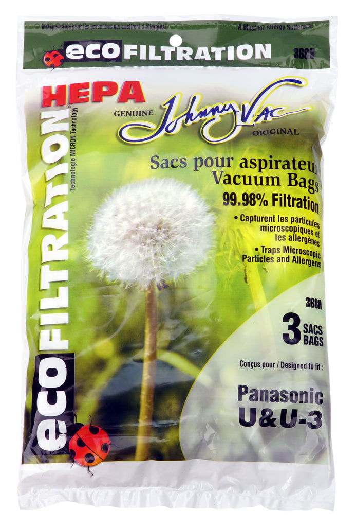 Sac microfiltre HEPA pour aspirateur Panasonic type U et U-3  - paquet de 3 sacs - Envirocare A157JV