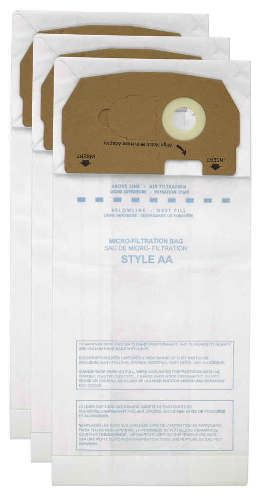 Sac en papier pour aspirateur Eureka type AA - paquet de 3 sacs - Envirocare 158SW