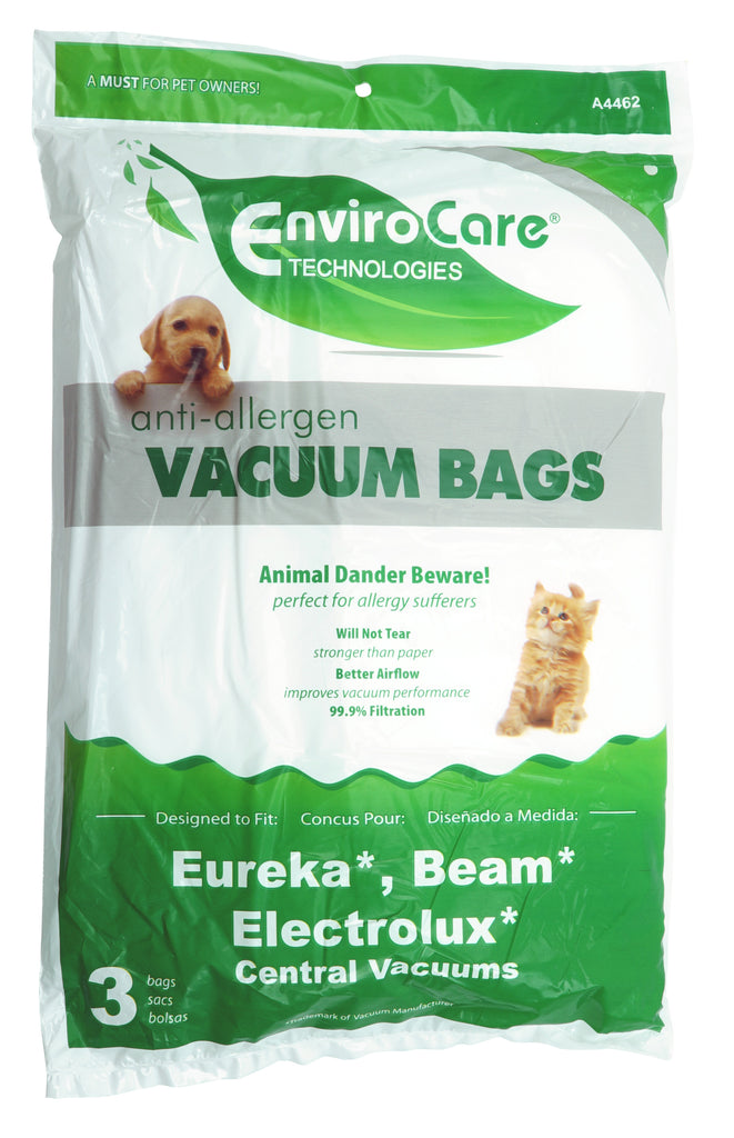 Sacs anti-allergènes pour aspirateurs centraux Eureka, Beam et Electrolux - paquet de 3 sacs
