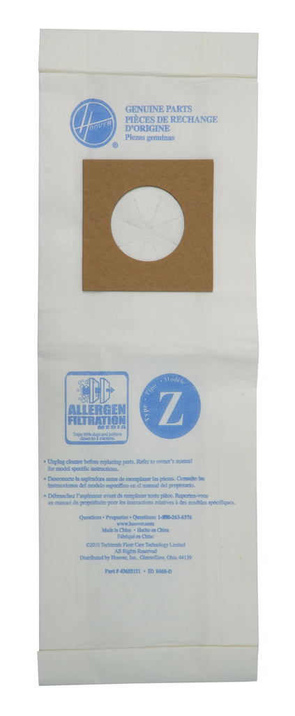 Sac microfilltre pour aspirateur Hoover type Z - paquet de 3 sacs - 43655111