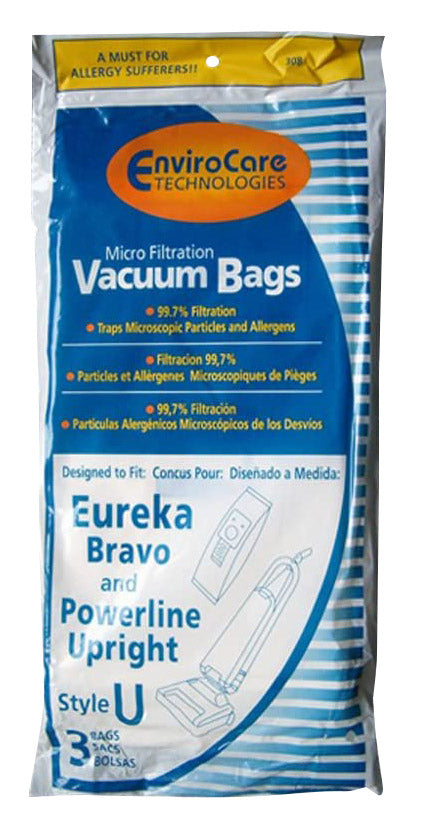 Sac microfiltre pour aspirateur Eureka Bravo et Powerline de type U - paquet de 3 sacs