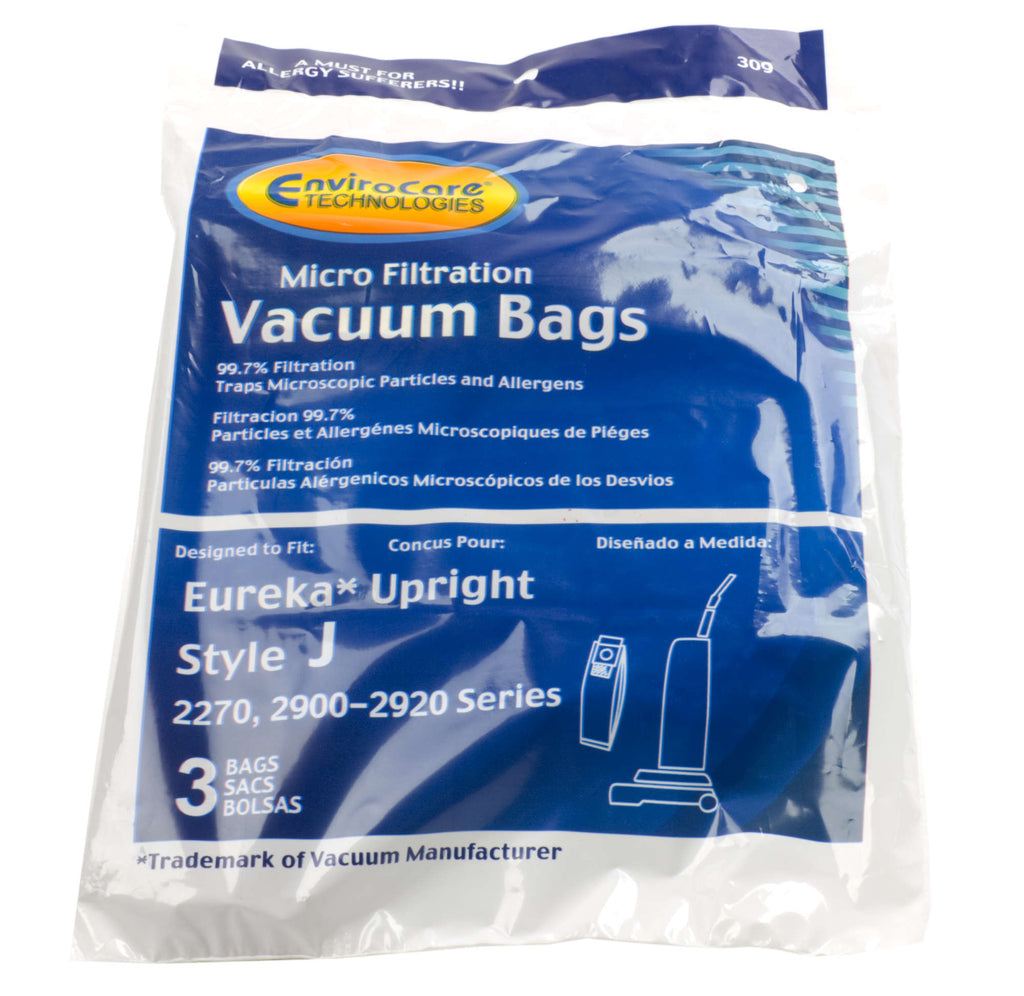 Sac microfiltre pour aspirateur vertical Eureka type J série 2270, 2900-2910 - paquet de 3 sacs - Envirocare 309