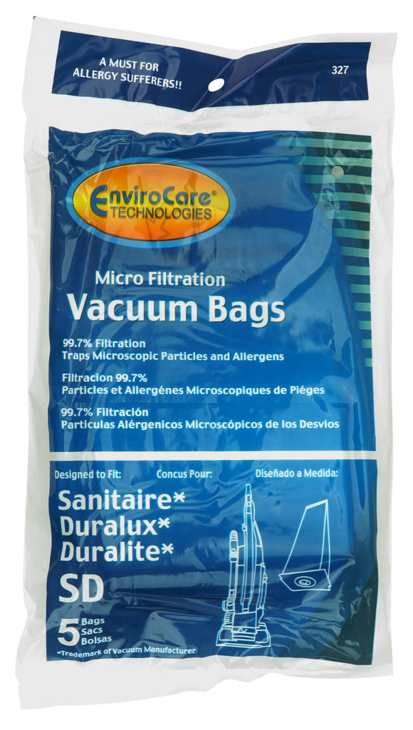 Sac microfiltre pour aspirateur Sanitaire, Duralux, Duralite de type SD - paquet de 5 sacs - Envirocare 327