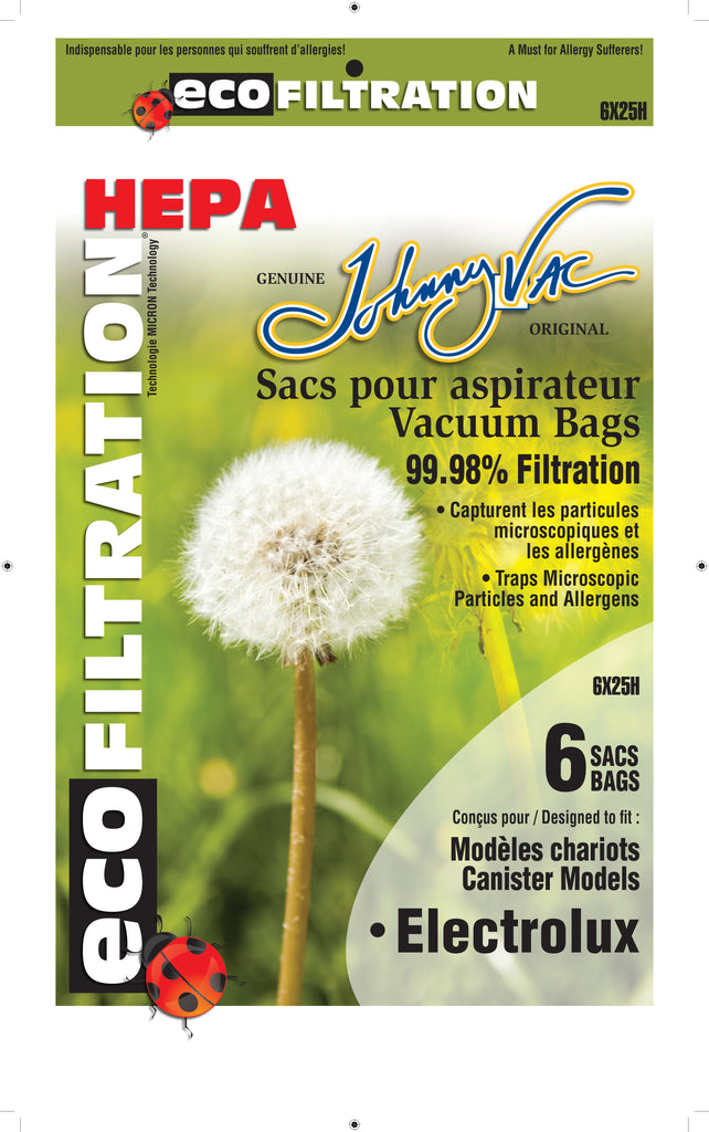 Sac microfiltre HEPA pour aspirateur chariot Electrolux - paquet de 6 sacs - Envirocare 805HJV