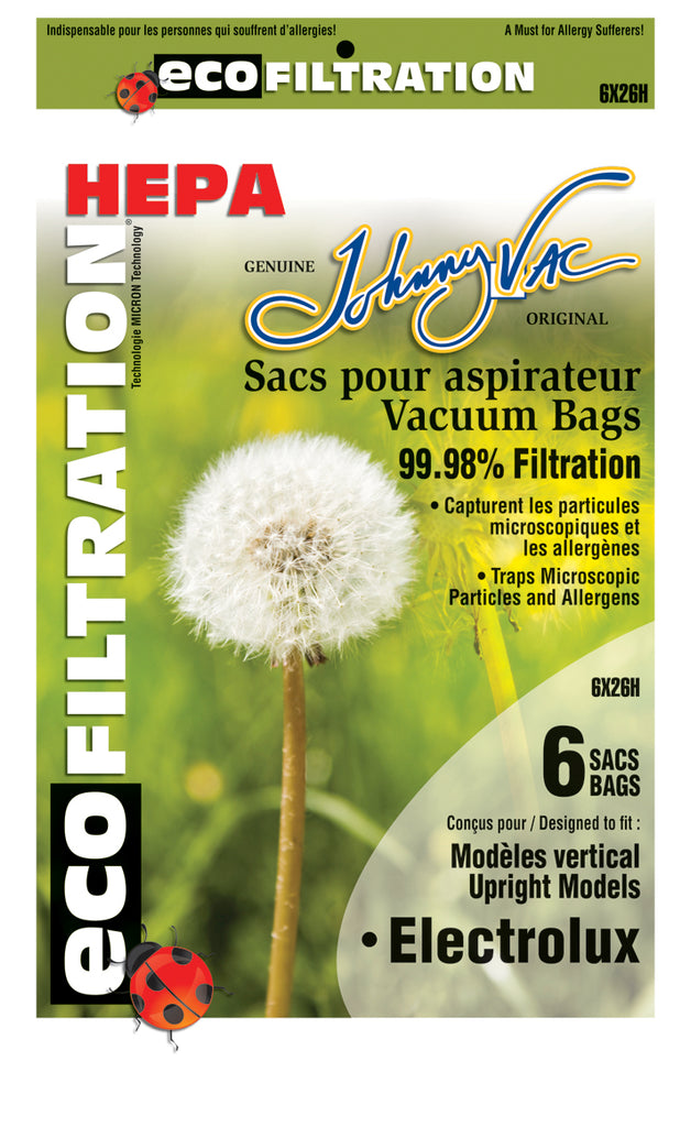 Sac microfiltre HEPA pour aspirateur Electrolux vertical - paquet de 6 sacs - Envirocare 138HJV