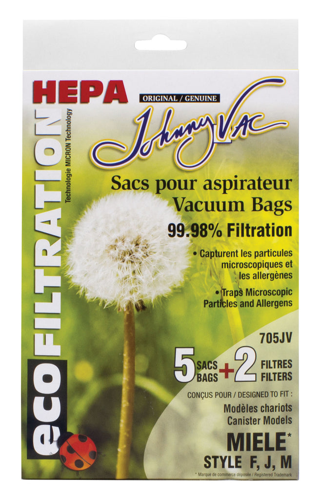 Sac microfiltre HEPA pour aspirateur Miele type F, J et M - paquet de 5 sacs + 2 filtres - Envirocare C205 FJM
