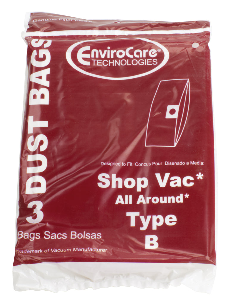 Sac en papier pour aspirateur Shop Vac style B avec capacité du réservoir de 7,7 L (1,7 gallons) - paquet de 3 sacs - Envirocare 370SW