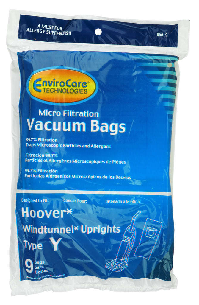 Sac microfiltre pour aspirateur vertical  Hoover Windtunnel type Y - paquet de 9 sacs -  Envirocare 856-9