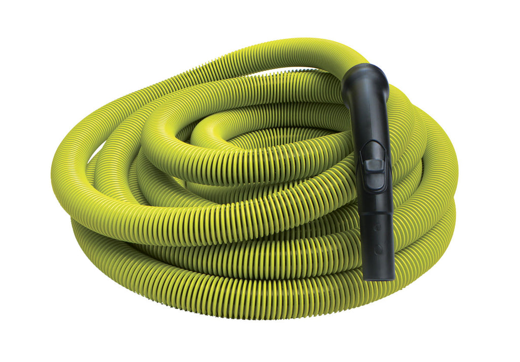 Boyau pour aspirateur central - 15 m (50') - 32 mm (1 1/4") dia - lime - poignée courbée en plastique noire