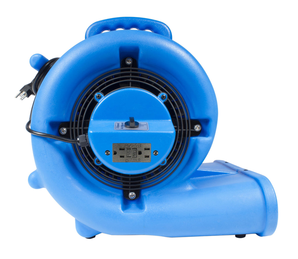 Ventilateur de plancher / souffleur -  Johnny Vac - diamètre du ventilateur 9,5" (24 cm)  - 3 vitesses - avec poignée - barre d'alimentation électrique intégrée - bleu