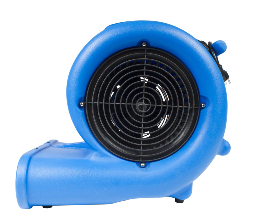 Ventilateur de plancher / souffleur -  Johnny Vac - diamètre du ventilateur 9,5" (24 cm)  - 3 vitesses - avec poignée - barre d'alimentation électrique intégrée - bleu