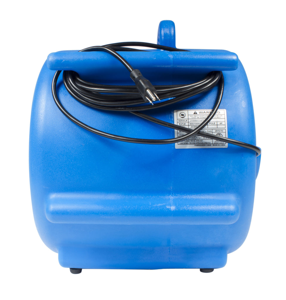 Ventilateur de plancher / souffleur -  Johnny Vac - diamètre du ventilateur 9,5" (24 cm)  - 3 vitesses - avec poignée - barre d'alimentation électrique intégrée - bleu