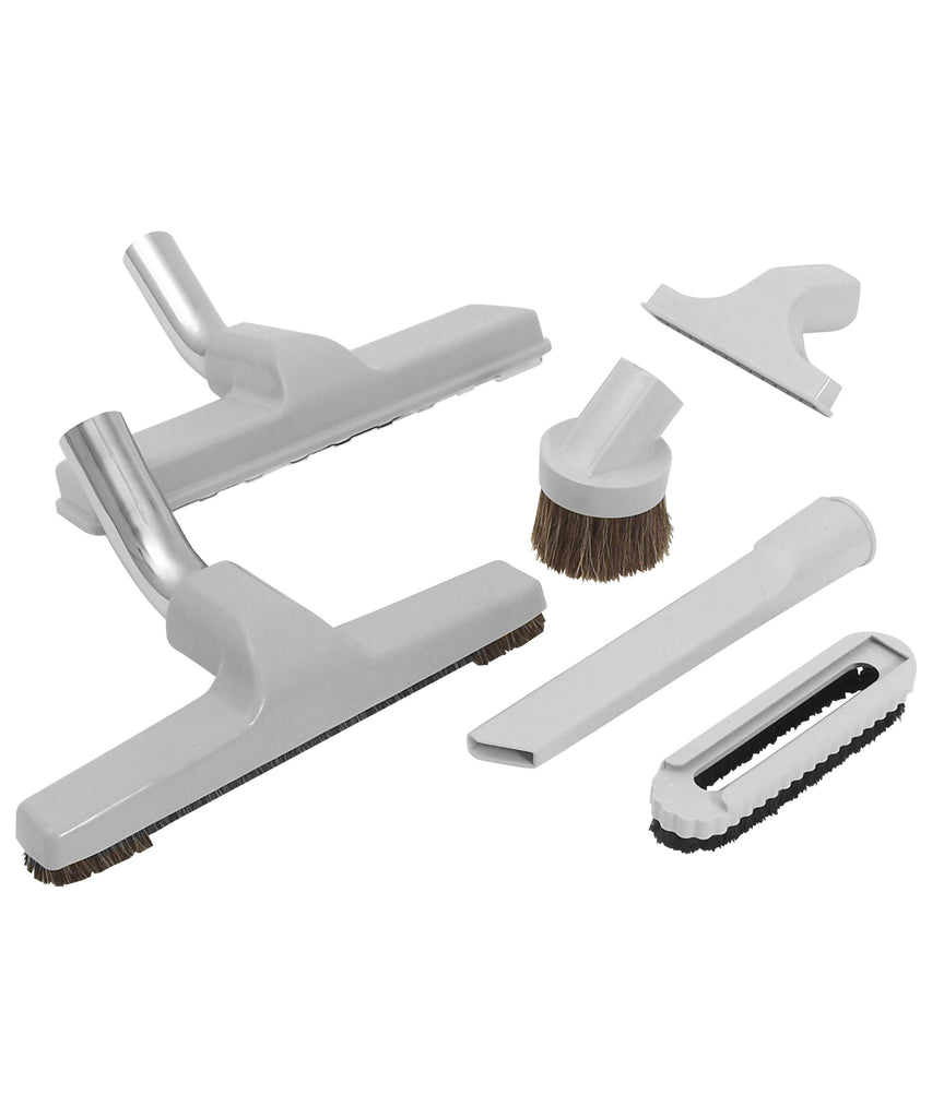 Ensemble de brosses pour aspirateur central - brosse à tapis de 29,7 cm (11") - brosse à plancher de 25,4 cm (10")  - brosse à épousseter - brosse pour meubles - outil de coins - gris