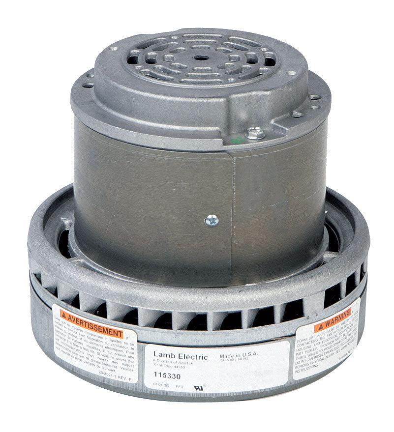 Moteur pour aspirateur "Bypass" - dia 7,2" - 2 ventilateurs - 120 V - 14,2 A - 1543 W - 399 watts-air - Levée d'eau 113,4" - CFM (pi3/min) 115,7 - Lamb / Ametek 115330 (b)