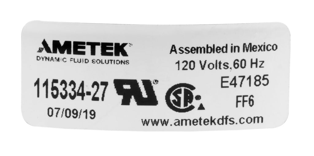 Moteur pour aspirateur tangentiel - dia 7,2" - 2 ventilateurs - 120 V - 13 A - 1444 W - 384 watts-air - levée d'eau 110" - CFM (pi3/min) 102,7 - Lamb / Ametek 040023