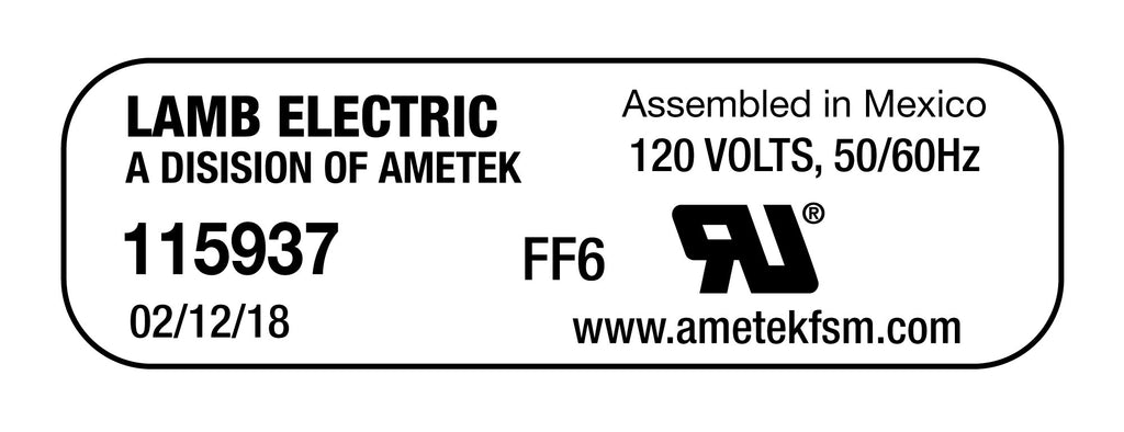 Moteur pour aspirateur tangentiel - dia 7,2" - 2 ventilateurs - 120 V - 12,7 A - 1405 W - 392 watts-air - levée d'eau 110,1" - CFM (pi3/min) 105,4 - peinture epoxy - Lamb/Ametek 115937 (S)