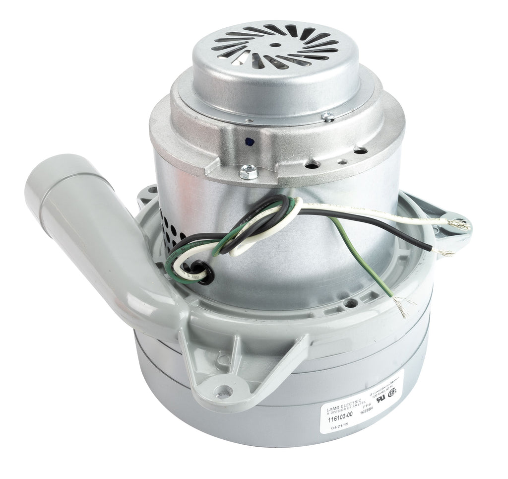 Moteur pour aspirateur tangentiel - dia 7,2" - 3 ventilateurs - 120 V - 13,8 A - 1544 W - 403 watts-air - levée d'eau 134" - CFM (pi3/min) 92,1 - peinture epoxy - Lamb/Ametek 116103-00 / 116119 (B)