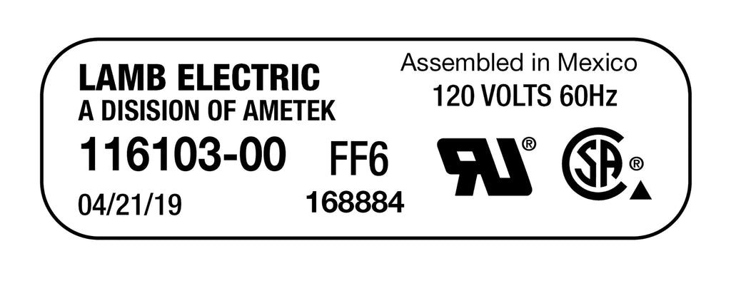 Moteur pour aspirateur tangentiel - dia 7,2" - 3 ventilateurs - 120 V - 13,8 A - 1544 W - 403 watts-air - levée d'eau 134" - CFM (pi3/min) 92,1 - peinture epoxy - Lamb/Ametek 116103-00 / 116119 (B)