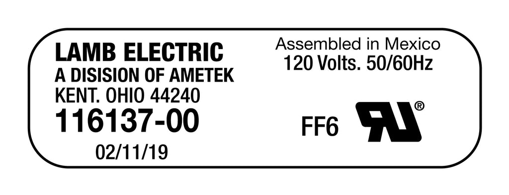 Moteur pour aspirateur "Bypass" - dia 7,2" - 3 ventilateurs - 120 V - 14,7 A - 1607 W - 447 watts-air - levée d'eau 131,4" - CFM (pi3/min) 105 - Lamb/Ametek 116137-00 (S)