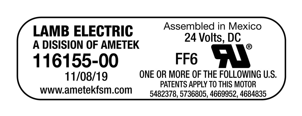 Moteur pour aspirateur "Bypass" - dia 5,7" - 2 ventilateurs - 24 V - 14,4 A - 353 W - 98 watts-air - levée d'eau 43,6" - CFM (pi3/min) 68,2 - peinture epoxy - Lamb/Ametek 116155-00