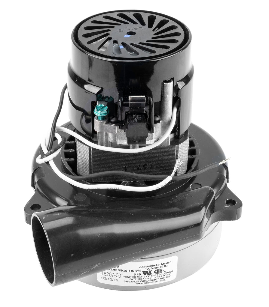 Moteur pour aspirateur tangentiel - dia 5,7" - 2 ventilateurs - 120 V - 9,1 A - 1041 W - 300 watts-air - levée d'eau 91,3" - CFM (pi3/min) 104 - Lamb/Ametek 116207-00 (B)