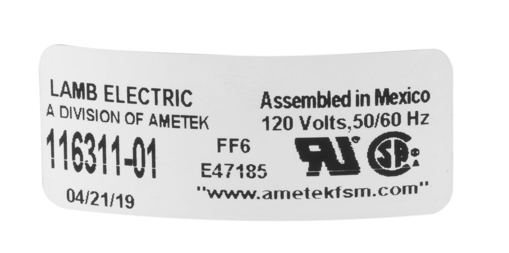 Moteur pour aspirateur "Thru-Flow" - dia 5,7" - 2 ventilateurs - 120 V - 8,3 A - 928 W - 245 watts-air - levée d'eau 93,7 - CFM (pi3/min) 95 - Lamb / Ametek  116311-01 (B)