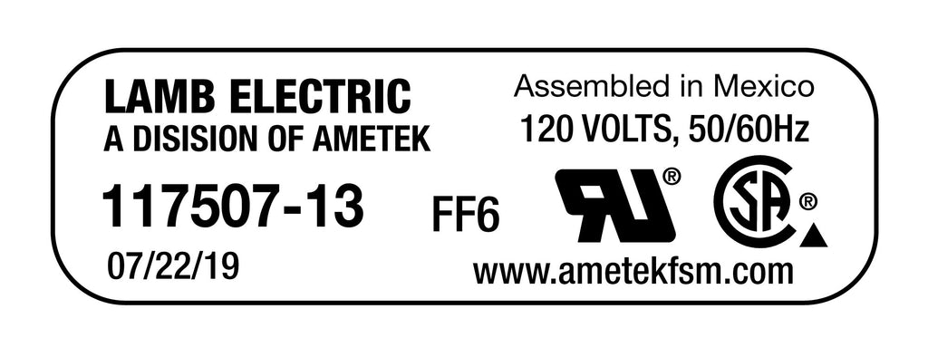Moteur pour aspirateur tangentiel - dia 7,2" - 3 ventilateurs - 120 V - peinture epoxy - Lamb / Ametek 117507-13(P)