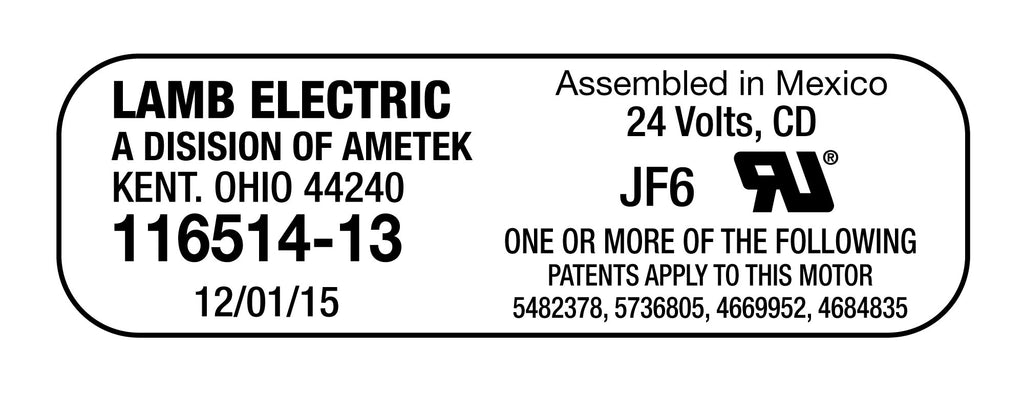 Moteur pour aspirateur "Bypass" - dia 5,7" - 3 ventilateurs - 24 V - 21,5 A - 550 W - 142 watts-air - levée d'eau 67,2" - CFM (pi3/min) 69 - peinture epoxy - Lamb / Ametek 116514-13