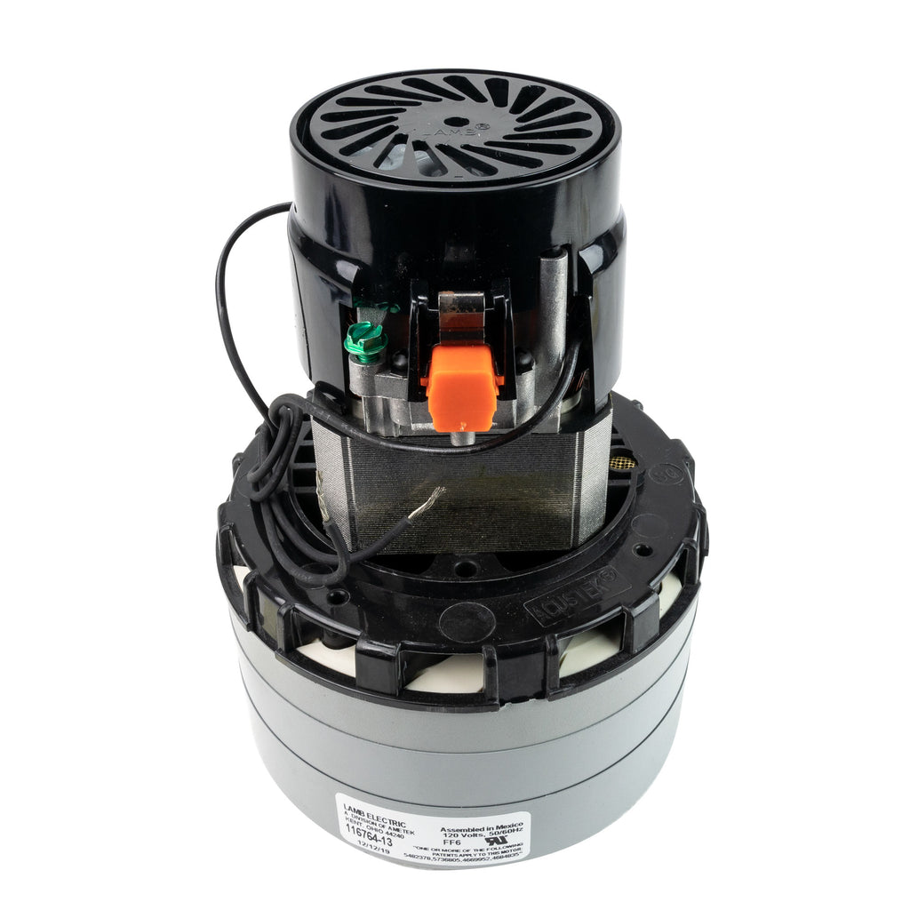 Moteur pour aspirateur - dia 5,7" - 3 ventilateurs - 120 V - 11,2 A - 1292 W - 382 watts-air - levée d'eau 119,3" - CFM (pi3/min) 100 - peinture epoxy - Lamb/Ametek 116764-13 (S)