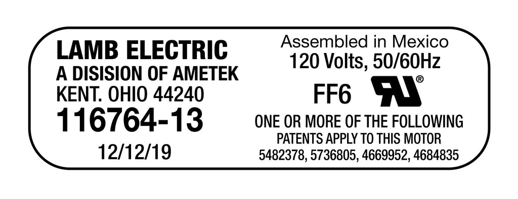 Moteur pour aspirateur - dia 5,7" - 3 ventilateurs - 120 V - 11,2 A - 1292 W - 382 watts-air - levée d'eau 119,3" - CFM (pi3/min) 100 - peinture epoxy - Lamb/Ametek 116764-13 (S)