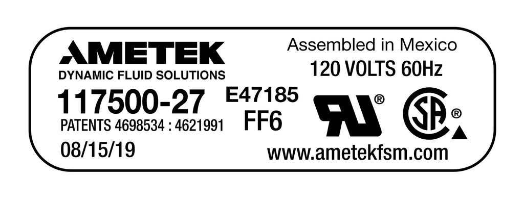Moteur pour aspirateur tangentiel - dia 7,2" - 3 ventilateurs - 120 V - 14,4 A - 1605 W - 530 watts-air - levée d'eau 145,9" - CFM (pi3/min) 102,5 - Lamb/Ametek 11750012(b)