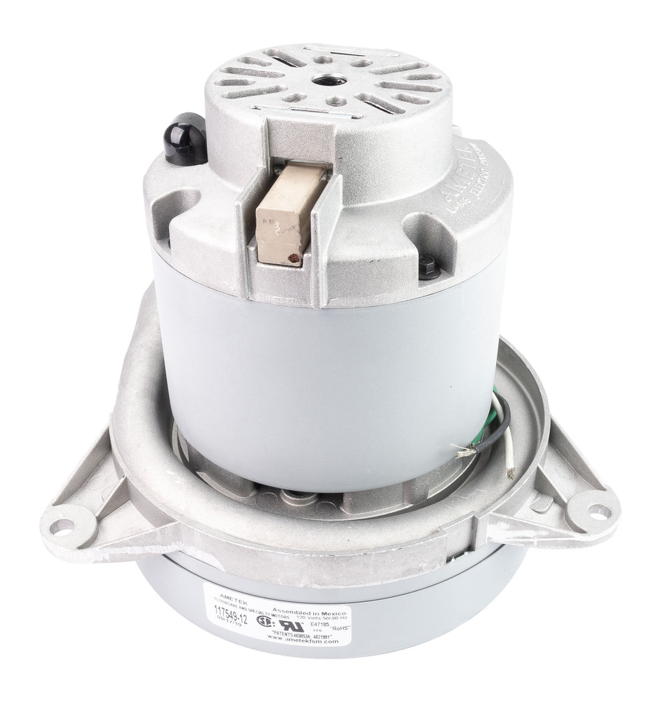 Moteur pour aspirateur tangentiel - dia 7,2" - 2 ventilateurs - 120 V - 14,8 A - 1675 W - 484 watts-air - levée d'eau 125,4" - CFM (pi3/min) 114,8 - Lamb/Ametek 117549-12(S)