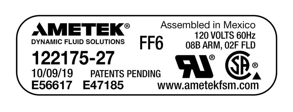 Moteur pour aspirateur tangentiel - 8,4" dia - 2 ventilateurs - 120 V - Lamb / Ametek 122175-00(b)
