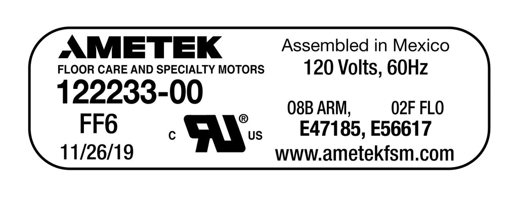 Moteur pour aspirateur tangentiel - dia 6.6" - 2 ventilateurs - 120 V - 700 watts-air - Lamb / Ametek 122233-00(P)