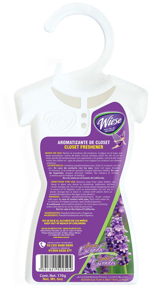 Rafraichisseur pour armoires, gardes-robes et tiroirs - frangrance lavande - 170 g (6 oz) - Wiese NPAV00